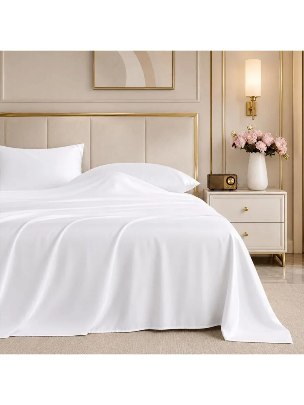 Soft White Queen Sheet Set - 4 Pieces, Breathable & Cooling, Deep Pocket Bedding